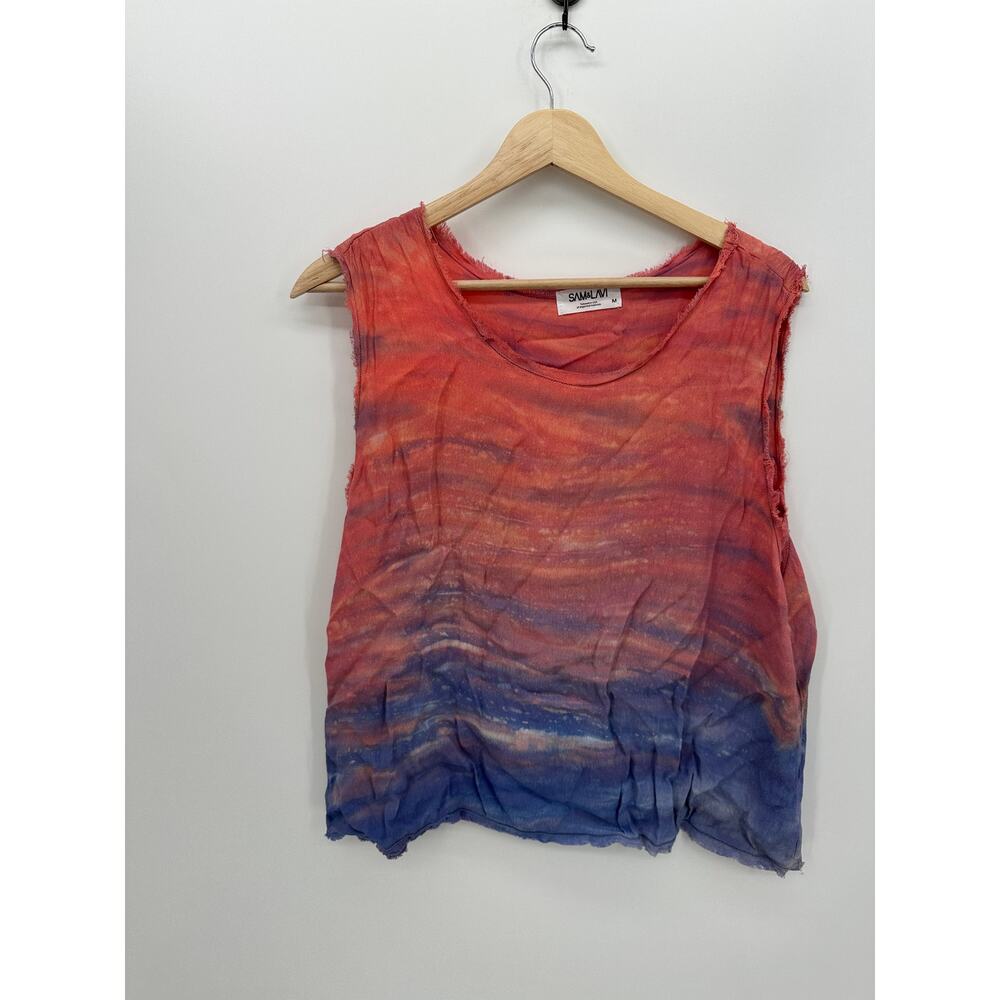 Sam & Lavi Womens Pink Blue Ombre Tank Size M Boho Fringe Artsy Summer Sunset